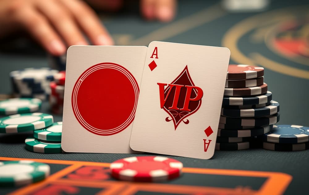 VIP-kort på pokerbord med sjetonger