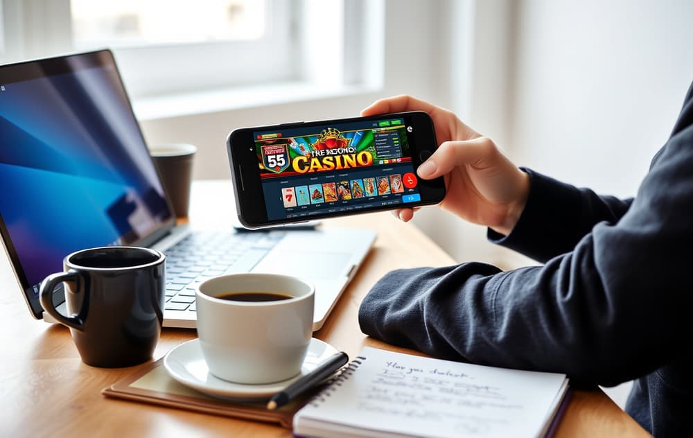 Person i Norge som sammenligner casinoer på laptop og mobil