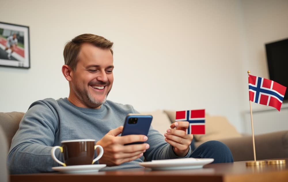Norsk spiller sjekker fotballodds på mobilen